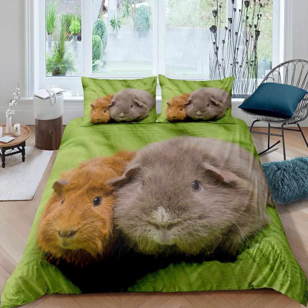 Guinea Pig Bedding Set Cute Cavy Pattern Duvet Cover for Boys Girls 3D Lovely Pet Comforter Cover Animal Theme 3Pcs Full Size