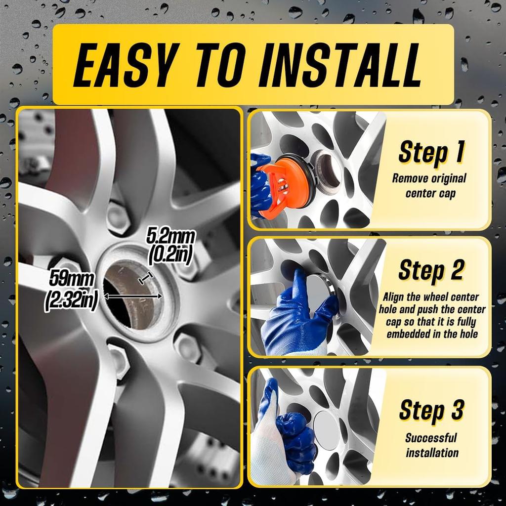 4Pcs Wheel Center Caps for F150 Focus Mustang Wheel Rim Outer 65mm(2.56in) Inner 59mm(2.32in) Black Hub Caps, Replacement 2M5V-1A096