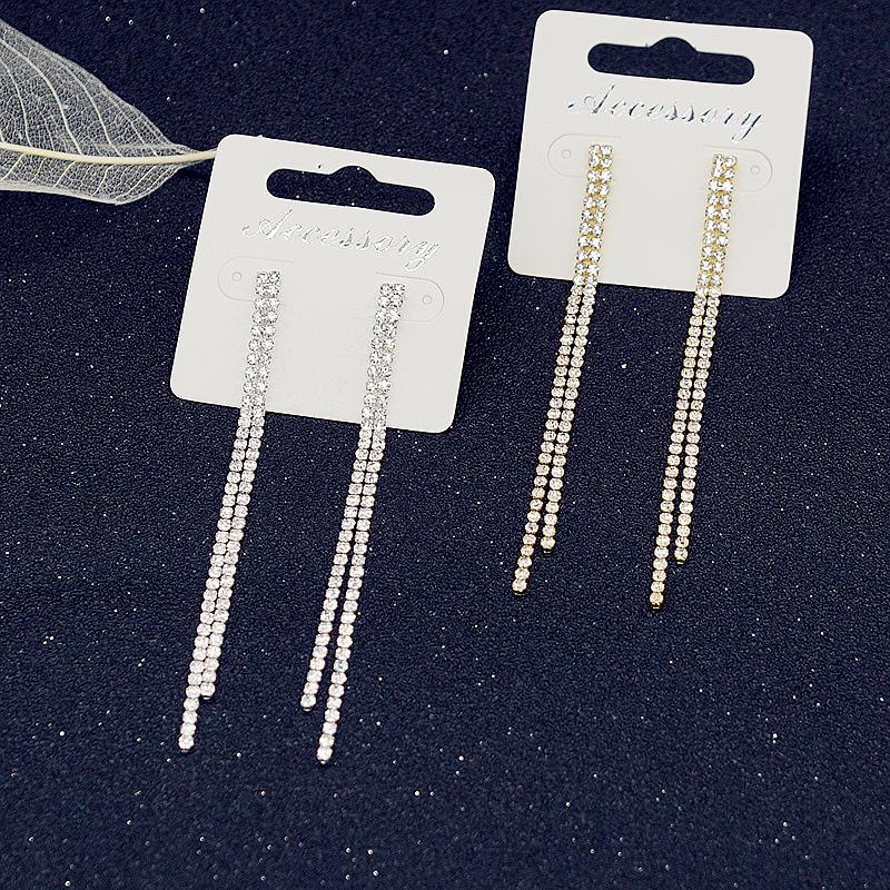 New Korean Rhinestone Tassel Stud Earrings - Creative Diamond Inlaid Dangle Jewelry for Women