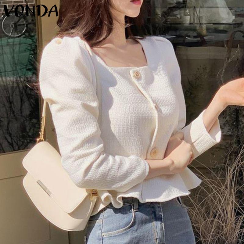 

Весенние женские топы с квадратным воротником и пышными рукавами VONDA