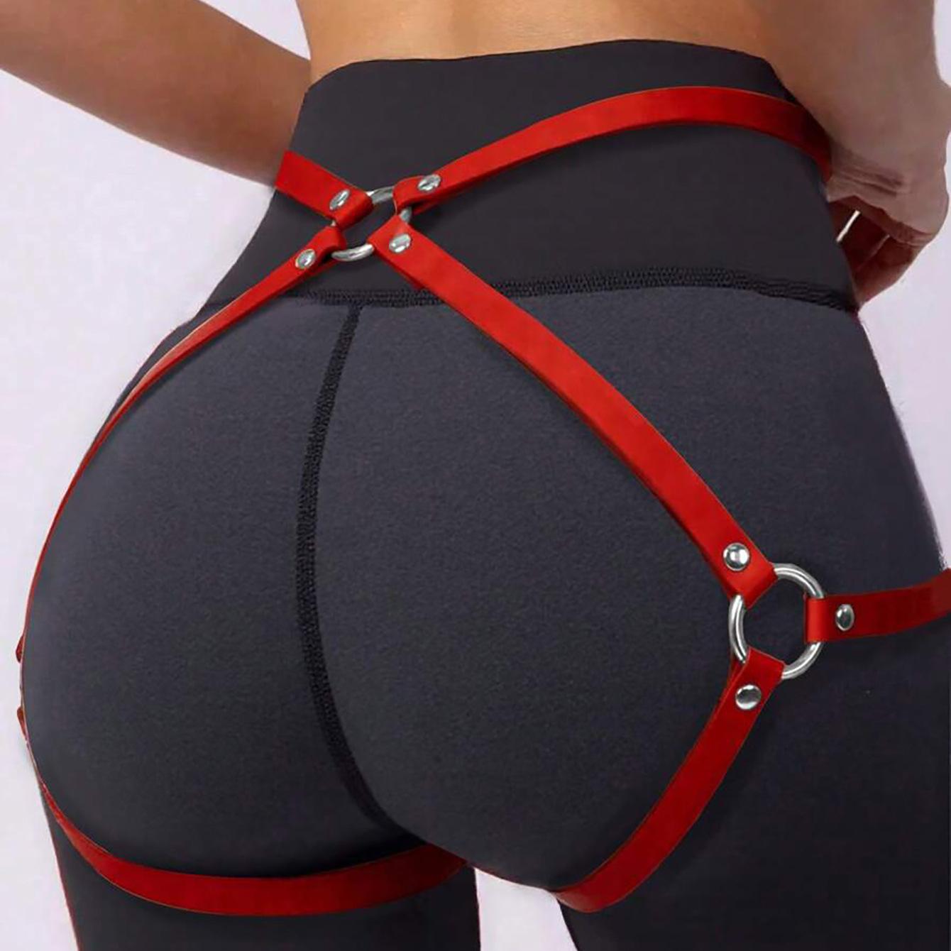 Women Fashion Belt Street Style, Cool Punk PU Leather Belt with Leg Jeans Decorative Belt Gothic Clothing Accessory