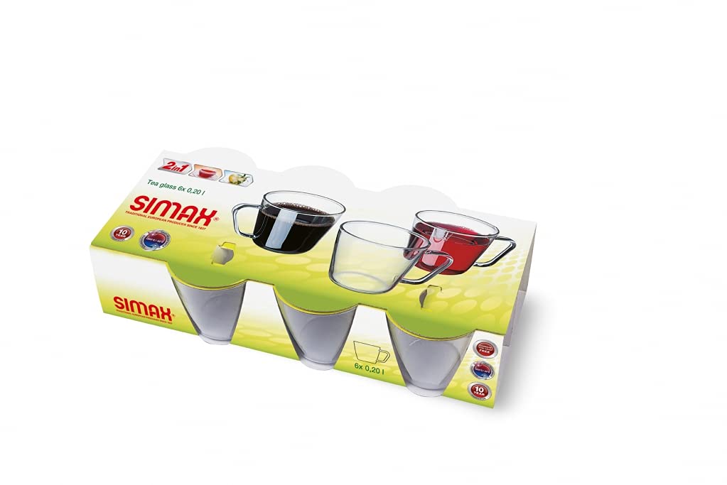 Czech-made heat-resistant glass SIMAX Luna teacups, set of 6, dishwasher safe