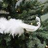 1/2Pcs Hanging Pendant Glittering White Peacock Tree Decor with Long Tail 40cm Christmas Ornament Christmas Tree Toppers Clip-On