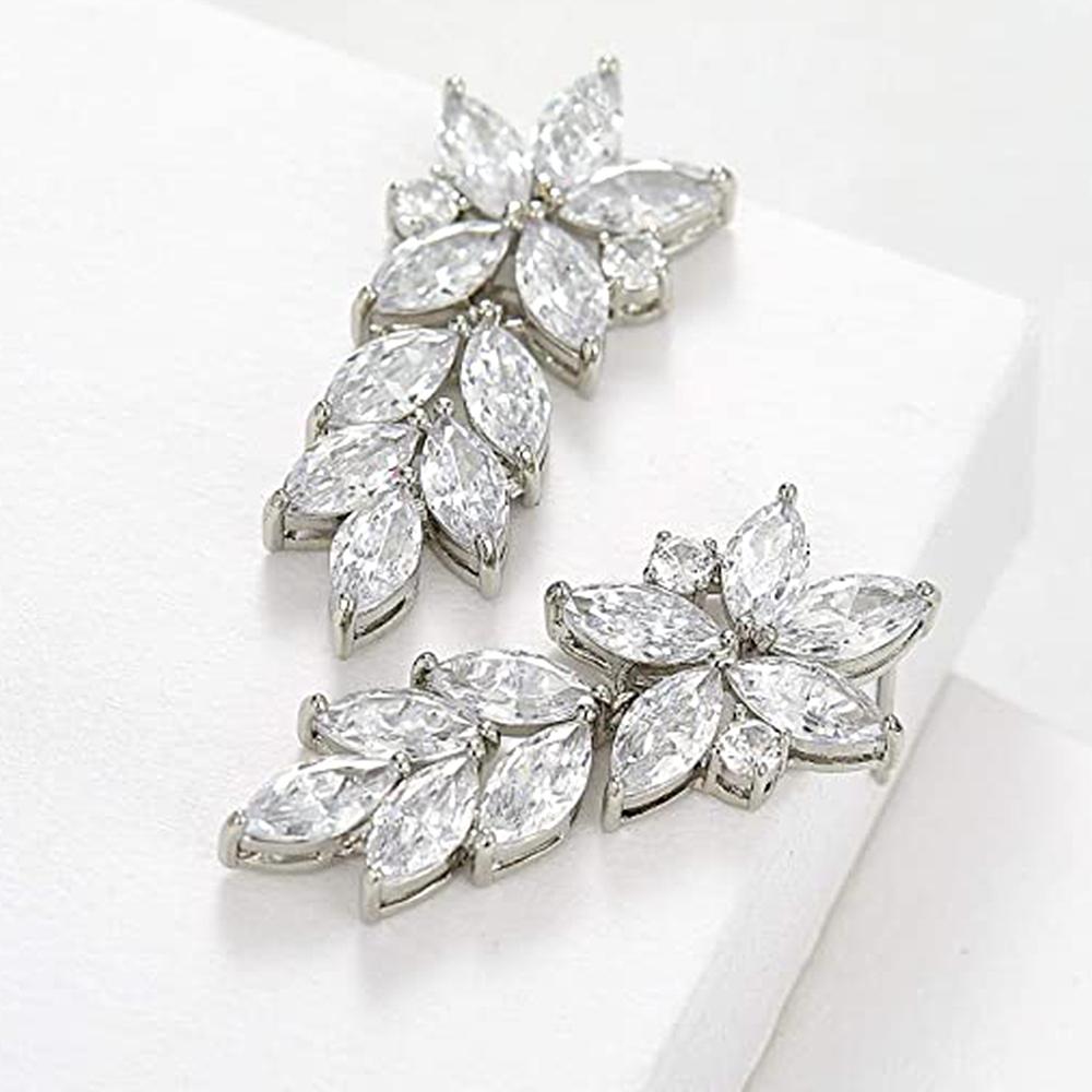 Huitan High Quality Cubic Zirconia Drop Earrings for Women Silver Color Temperament Bridal Wedding Earrings Fashion Jewelry