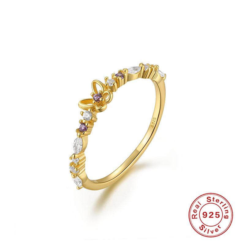 S925 Sterling Silver Luxury Noble Design Ring Gold Plated Open Wedding Engagement Ring Index Finger Ring