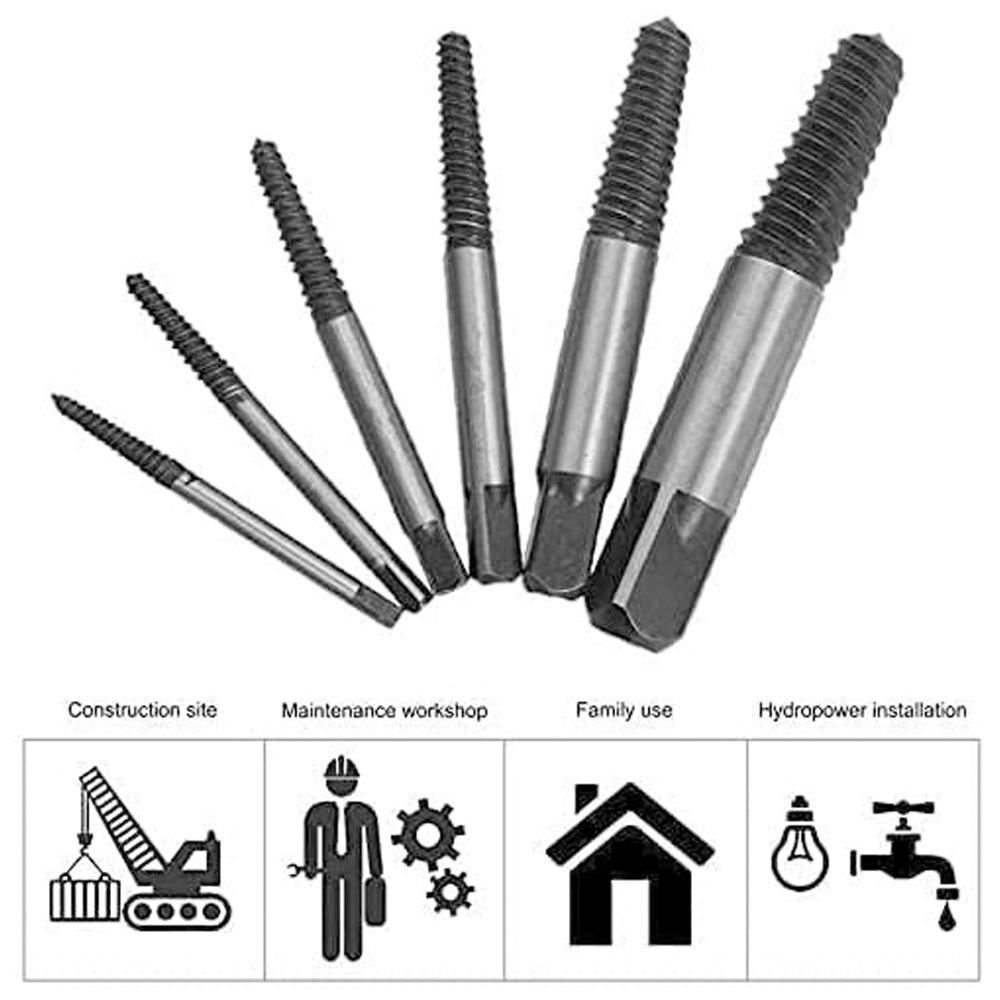 6 Pcs Steel Screw Extractor Spiral Groove Bolt Extractor Easy Screw Remover Home Repairs