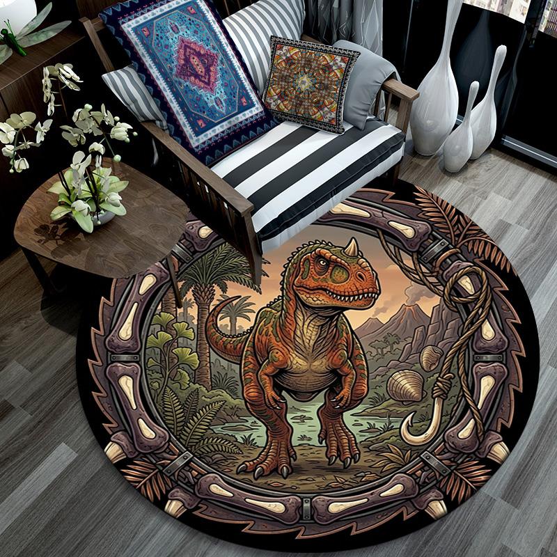 Prehistoric Dinosaur Emblem Round Area Rug Under Office Chairs Bedroom Living Room Home Decor