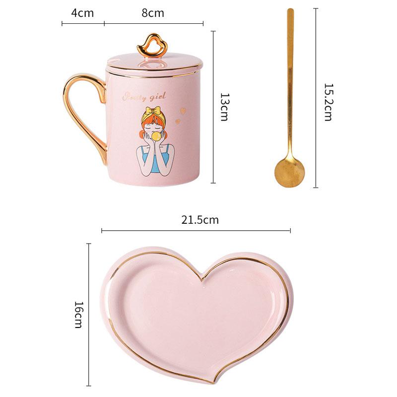 A Pair Of Ceramic Coffee Mugs Set With Tray And Spoons For Wedding Engagement Or Couples Anniversary Valentines Christmas Gifts