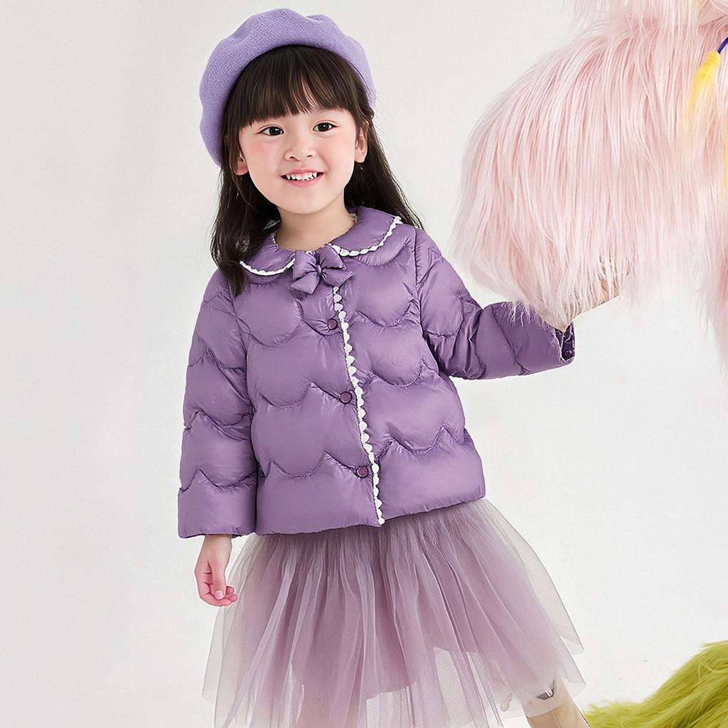 [Lace Bow] Short Down Jacket for Infants and Girls, 25 Winter Children's Warm Casual Top Coat