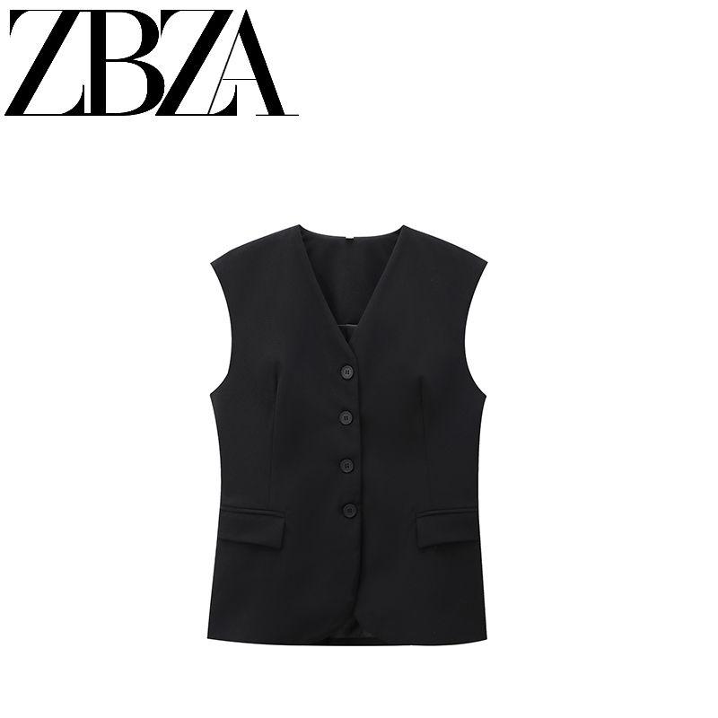 Jnleaog New Fall Women's Clothing Fashion French Style Design Fashion All-Match Casual Pure Color Pocket Decoration Vest