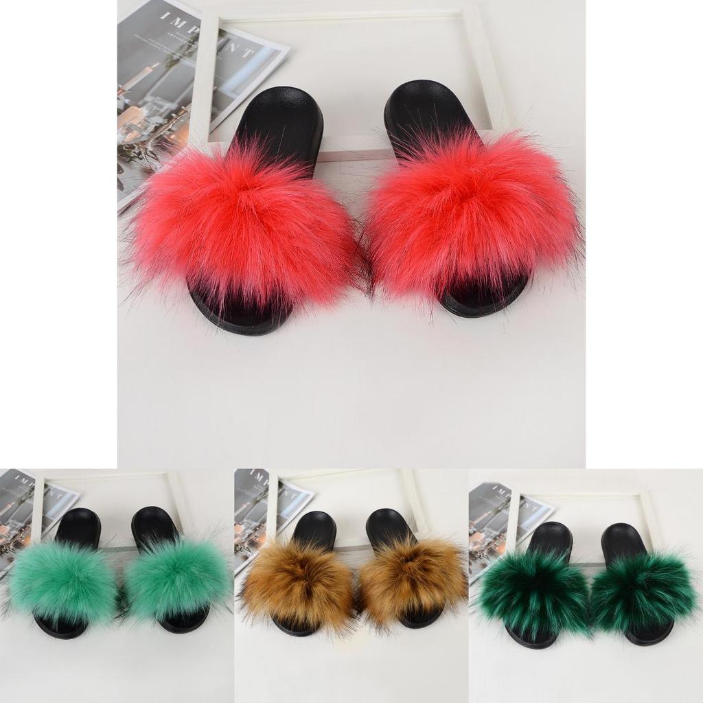Stylish Patchwork Pattern Faux Fur Slippers For Women And Girls