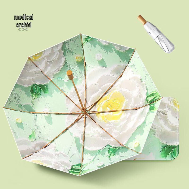 Nanqiao Triple Fold Manual Wooden Handle Umbrella 21 inch