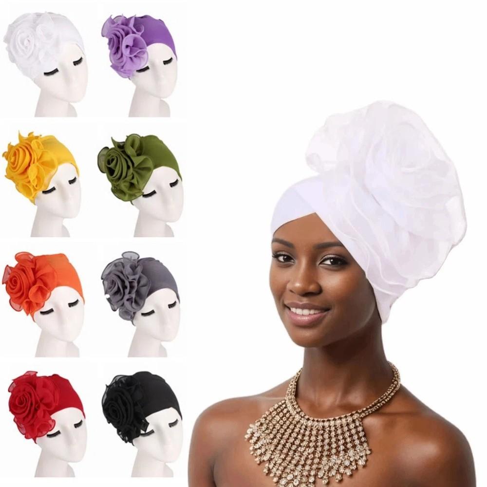 Big Flower Women's Turban Cap Elastic Head Wrap Cap Islamic Headscarf Hair Accessories
