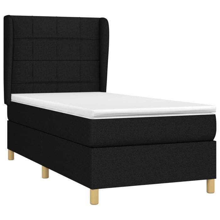 3128487 vidaXL Lit à sommier tapissier avec matelas Noir 90x190 cm Tissu