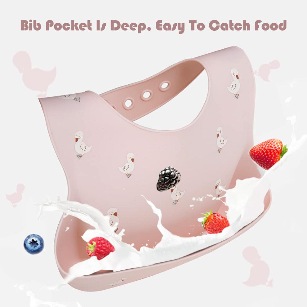 Little Dimsum Baby Bibs 2Pcs Silicone Baby Feeding Bibs Easily Adjustable and Wipe Clean Soft Waterproof Weaning Bibs Perfect Food Crumb Catcher for