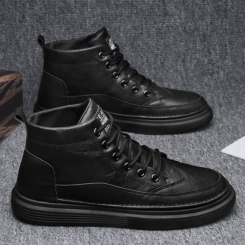 Men Boots SpringAutumn British Wind High Top Waterproof Casual Shoes Black Leather Platform MotorcycleBoots Zapatillas De Hombre