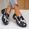 Cow Print Zebra Print Chunky Platform Pumps Women 2025 Autumn Pu Leather Thick Sole Loafers Woman Plus Size Uniform Lolita Shoes