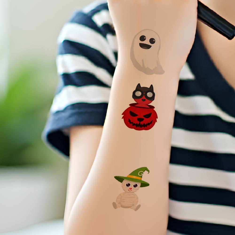 54pcs Temporary Tattoo Halloween Characters Waterproof Long-lasting Body Stickers Cute Monsters Cartoon For Children Girls