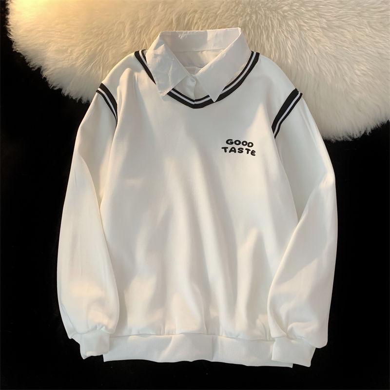 

Harajuku толстовка с буквенным принтом в стиле пэчворк, женская одежда, осень-зима, топ с длинными рукавами в консервативном стиле, черный, белый, зеленый, оверсайз 2XL белый