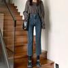 Women's High-Waist Slim Black & Gray Cropped Cigarette Pants for Autumn/Winter