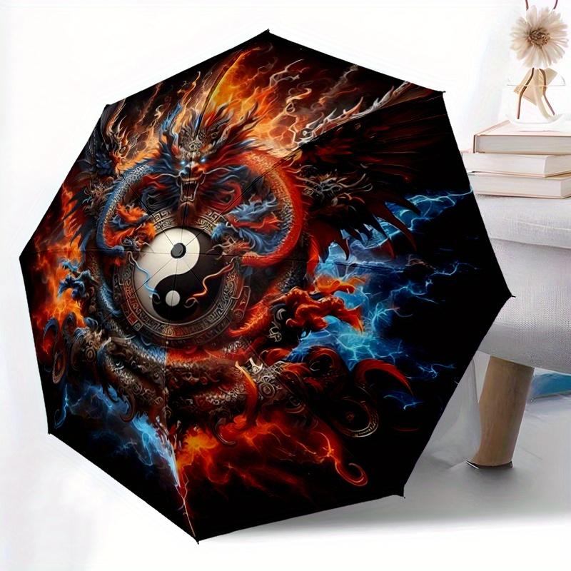 1pc Flaming Dragon Yin Yang Pattern Automatic, 8 Iron Frames, High-Value Folding Umbrella, Suitable for Office, Travel and Outdoor Adventure.W045