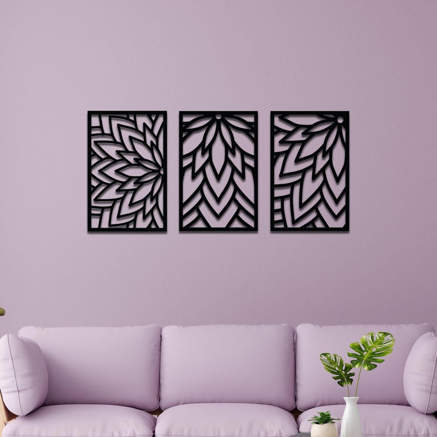 

Предварительно ламинированное сосновое дерево с цветочным узором, настенное искусство | Лазерная резка с высокой точностью | Для декора дома | Для подарка (Набор из 3 шт.)