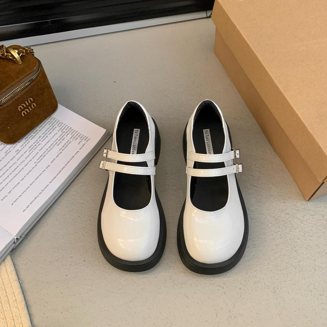 

Модные универсальные черные туфли на толстом каблуке и платформе в британском стиле, женские туфли из кожи 2025 года, новые весенне-осенние туфли во французском стиле Мэри Джейн 40