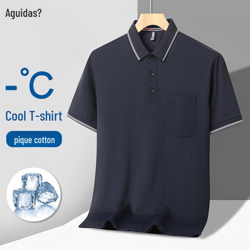 Polo tričko z ledového hedvábí: Pánské letní tričko s krátkým rukávem pro dospělé středního věku (30-50 let)