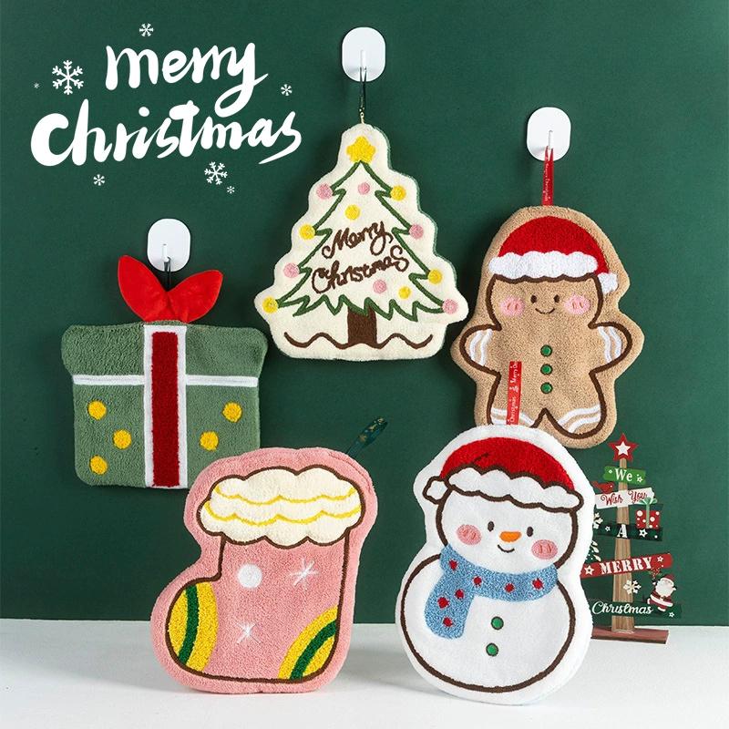 Christmas Decoration Hand Towels Coral Fleece Bathroom Wash Hand Cloth for Kid Kitchen Cleaning Dishcloths  Xmas Gifts