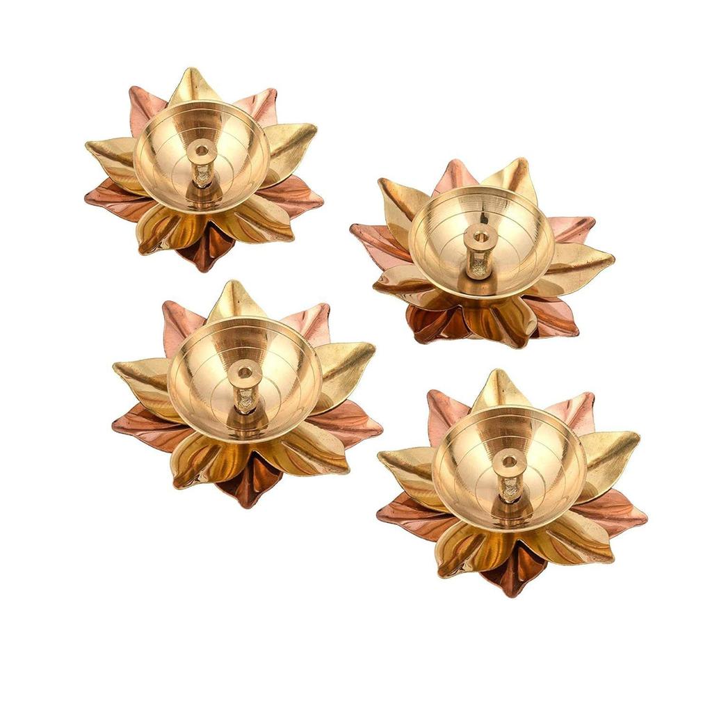 Set med 8 mässingsdiyas för puja oljelampa lotusform - Deepak för pooja diwalidekorationsartiklar - diwalipresent - returgåva