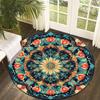 Vintage Boho Blau Gold Lotus Runder Teppich Ethnisch Geometrisch Floral Teppich Weiche Rutschfeste Bodenmatte für Wohnzimmer Schlafzimmer