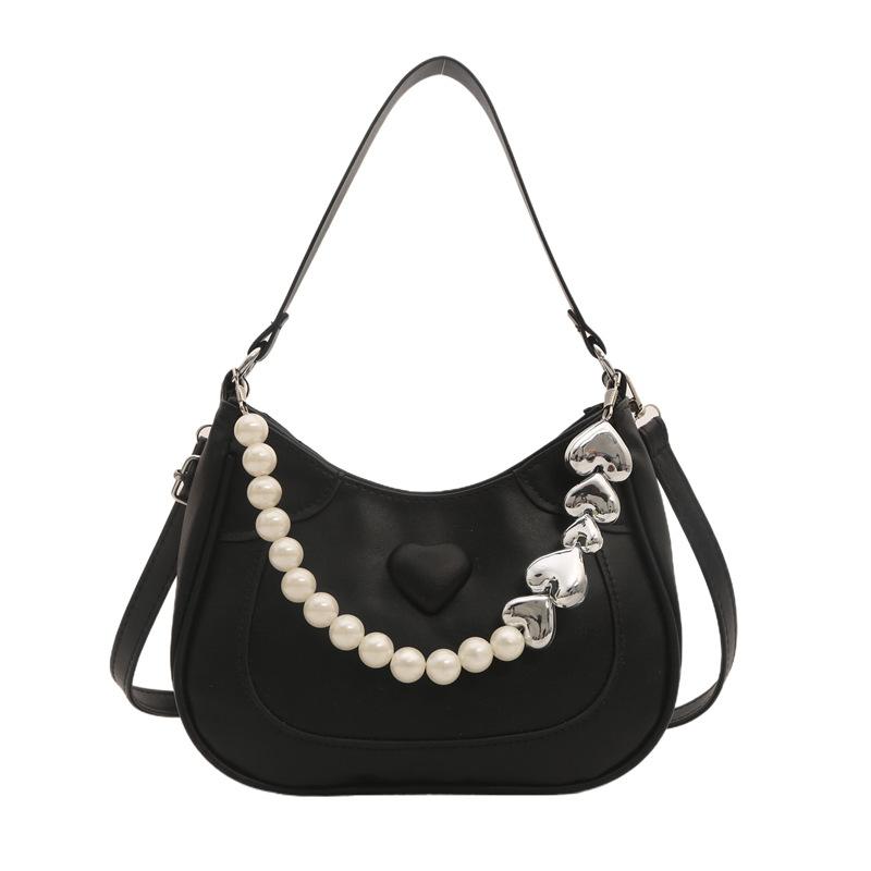 

Сумка-тоут женская жемчужная 2024 года, новая модная корейская нишевая сумка подмышкой, фактура, иностранный стиль, сумка-мессенджер через плечо чёрный