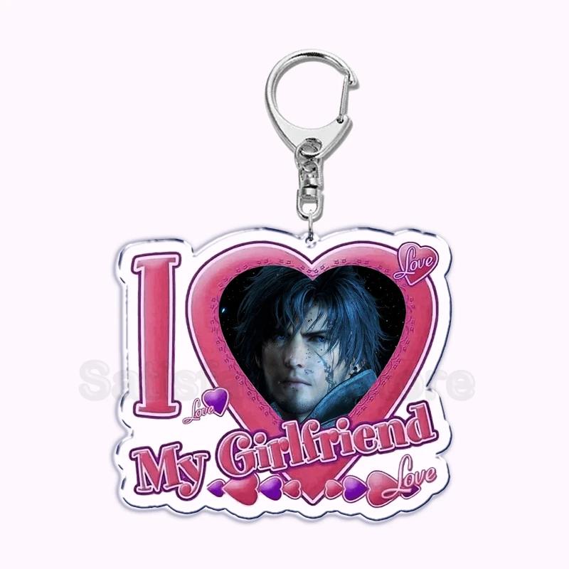 Pfp Sephiroth Acrylic KeyChain Pendant Key Ring I Love My Boyfriend Girlfriend Pink Heart Keyring for Bag Pendant Jewelry Gifts
