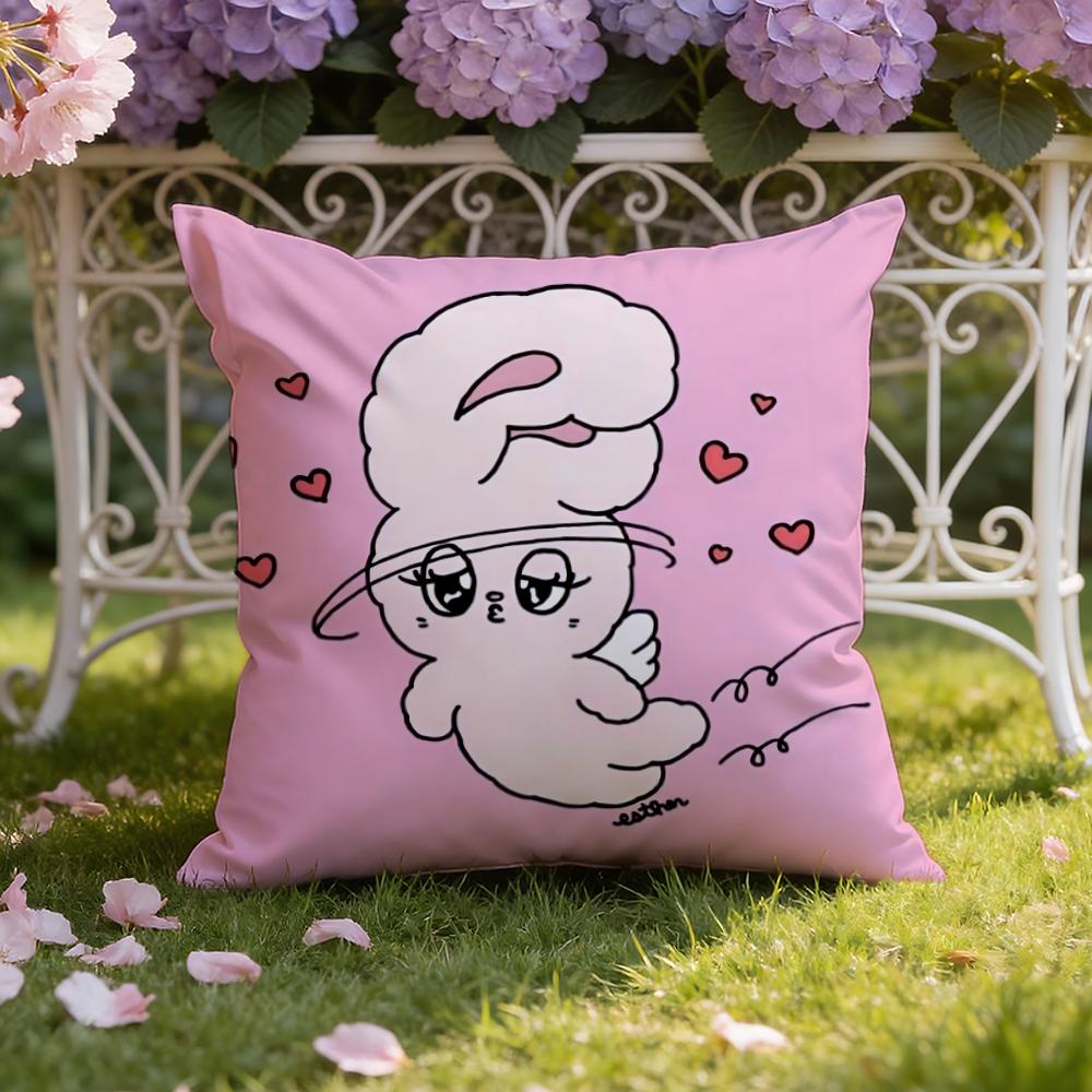Cute E-Esther Bunny Pink Cushion Cover Home & Car Dual-Scene Pillow Cover: Reversible For Premium Comfort