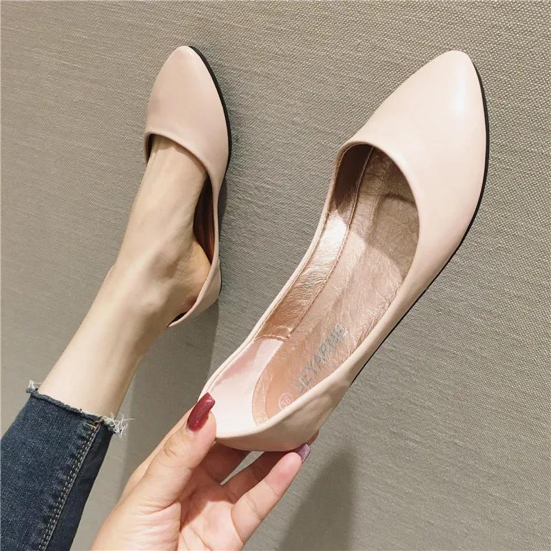 Flache Schuhe für Damen, lila, weiches Leder, weiche Sohle, Bonbonfarbe, heller Mund, einzelne Schuhe, große Größe