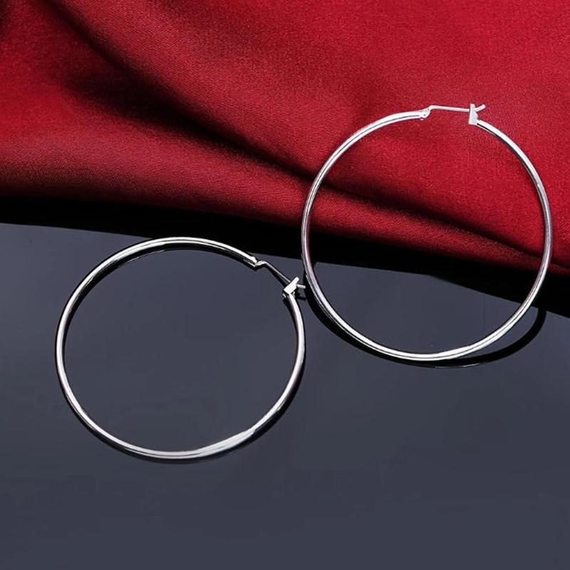 1 Pair of 925 Sterling Silver 50mm Simple Hoop Earrings for Women – Fashion Charm Jewelry Gift