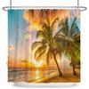 Tropical Beach Sunset Shower Curtain Palm Tree Ocean Waterproof Bath Curtain Bathroom Decor Vacation Style Polyester With Hooks