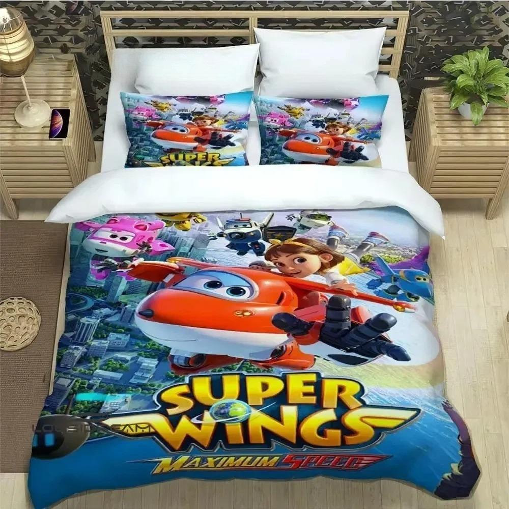 Let'S Go! Super Wings Bedding Sets Comforter Quilt Bed Cover Cartoon Duvet Cover Pillowcase Kids Adult Size Home Textiles