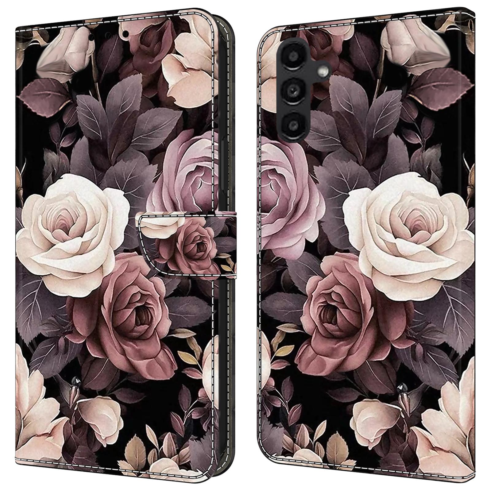 

For Samsung Galaxy A24 4G (162.1 x 77.6 x 8.3mm) Case Pattern Print Leather Wallet Phone Cover Rose