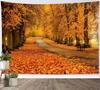LB Fall Forest Tapestry Wall Hanging Autumn Natural Landscape Maple Tree with Vintage Road Fall Wall Hanging for Bedroom