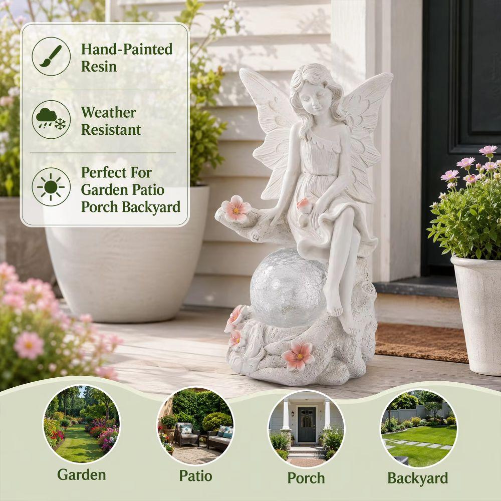 Solar Powered Resin Statue Premium Resin Solar Angel Whimsical Garden Statue  Garden Scenery
