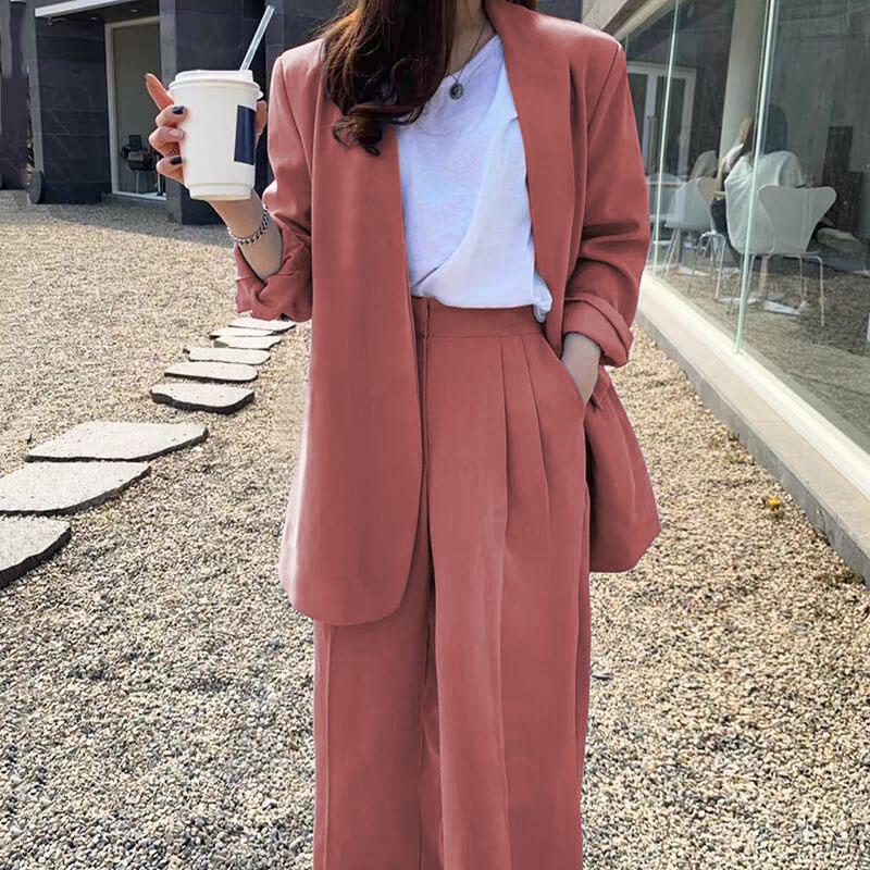 Korean Style 2025 Loose Casual Padded Shoulder Suit Jacket - Multiple Colors