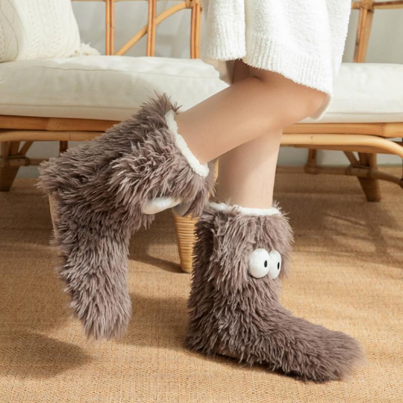 1 pár Vnitřní pantofle Jedna velikost Podkolenky na podlahu Teplé podkolenky do půl lýtka Vtipný protiskluzový design podrážky Fleecová podšívka Vícebarevné