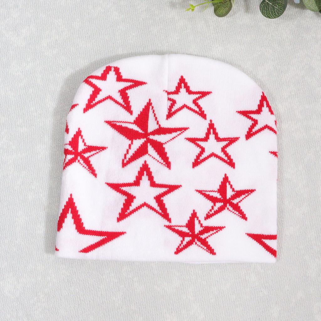Y2k Style Star Design Knit Cap With Fluffy Fabric For Fall Street Fashion