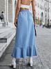 High-Waist Denim Midi Skirt with Ruffle Pleats for Women