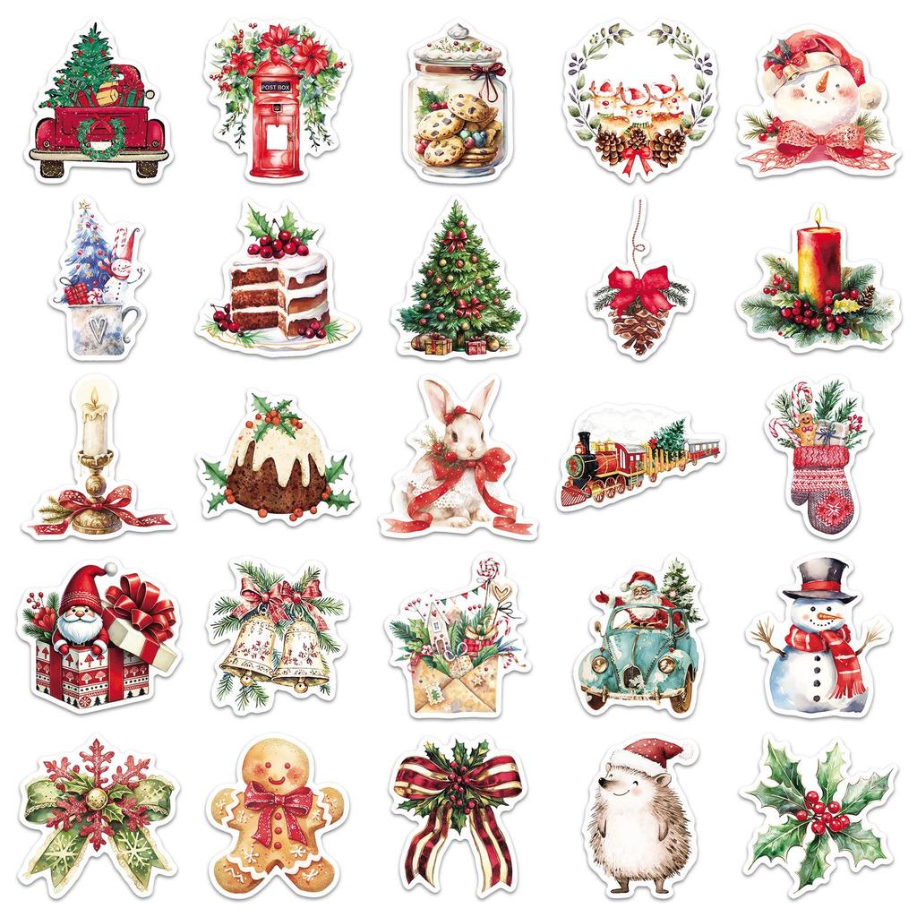 50pcs Retro Christmas Cartoon Stickers for Notebook, Skateboard, Speaker, Desktop