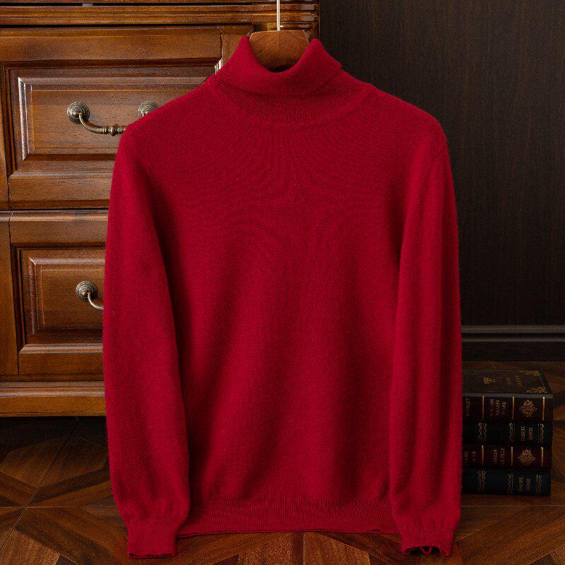 Men's Round Neck Pure Wool Pullover Sweater – Solid Color Knit Base Layer