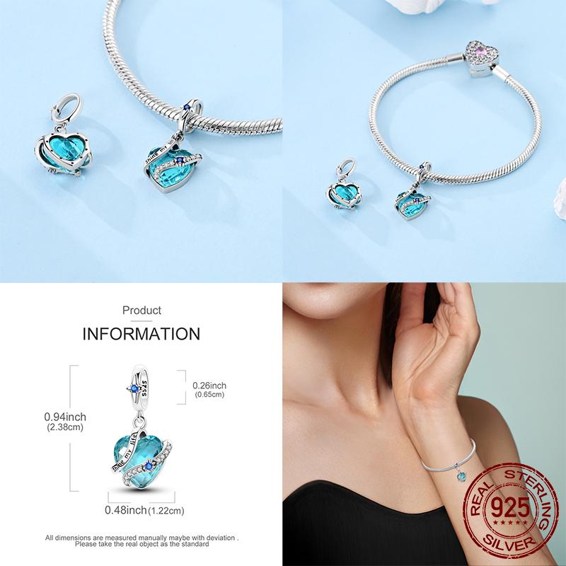 New Copper Tree Of Life Charms Beads Heart Gemstone Pendant Fit Original Charm Bracelet Women Jewelry Gift