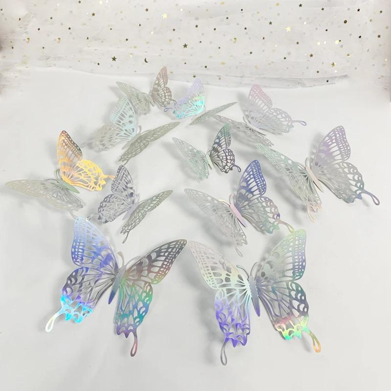 12Pcs 3D Hollow Colorful Butterfly Wall Stickers For Wedding Decoration Bedroom Children's Room Wall Art Kids Room Living Room