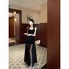 Temperament high-grade black Spice Girl mesh design tube top dress splicing backless summer new slim-fit medium and long dress
